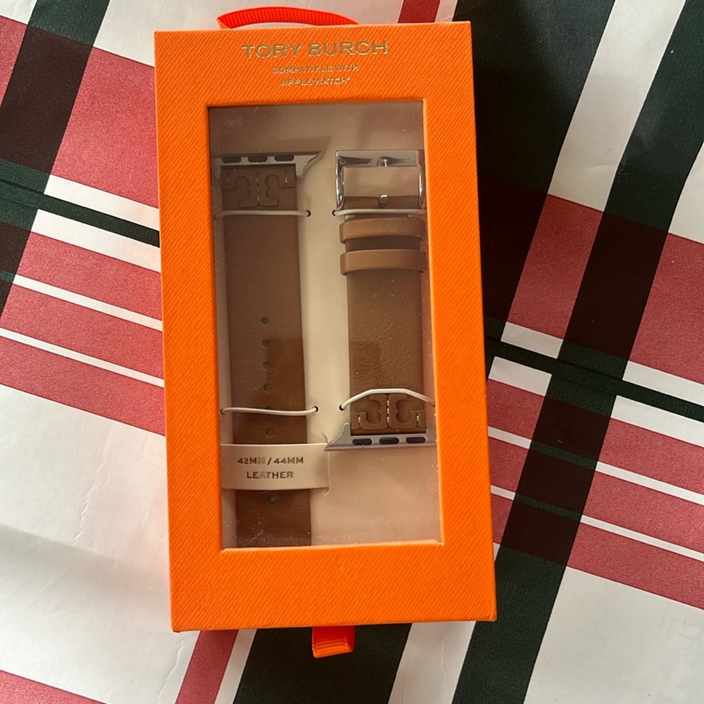 Tory Burch 42MM/44MM Apple Watch leather band! Brand new, never opened in box.